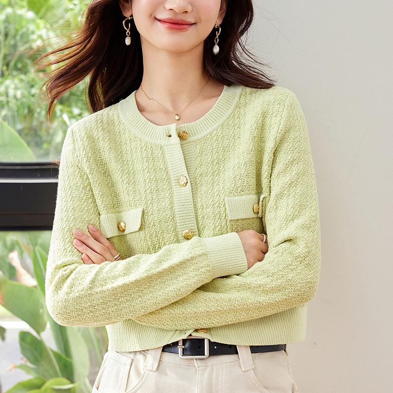 Yellow Knitted Cardigan Jacket for Women In Autumn and Winter Bottoming Sweater Updated Textured Short Top