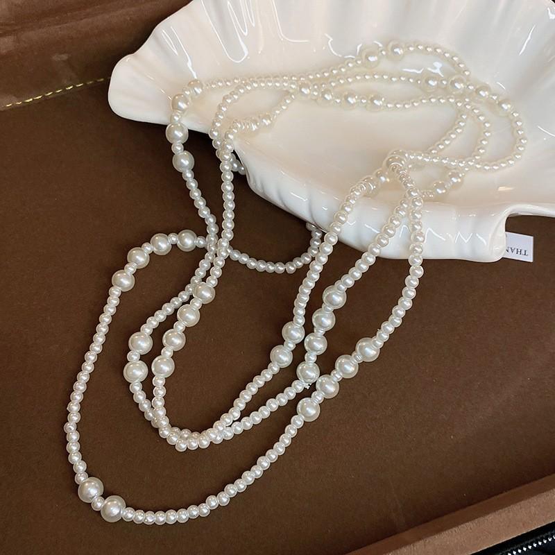 Diamond Water Drop Pearl Beaded Necklace Autumn and Winter French Light Luxury Sweater Chain Fashionable Versatile High-end Jewelry