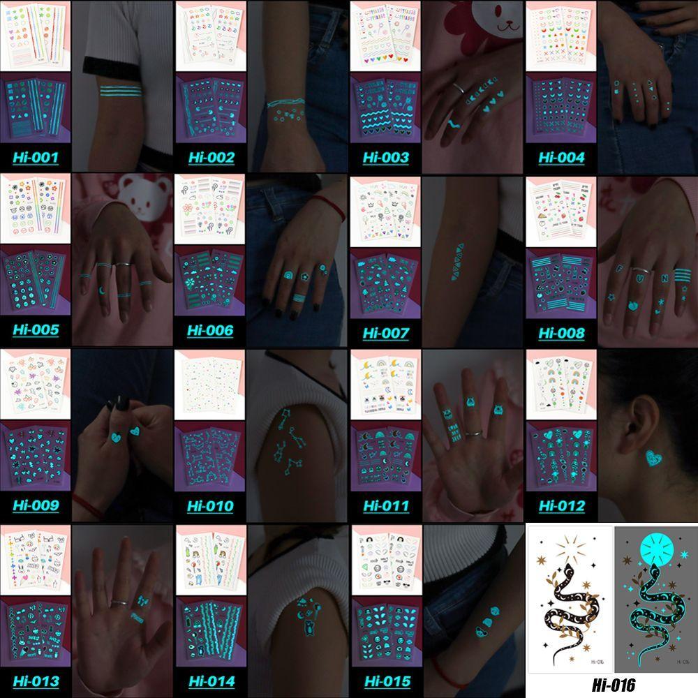 1Sheet Fashion Waterproof Blue Luminous Tattoo Sticker Star Feather Tattoo Sticker Body Art Removable Temporary Tattoos
