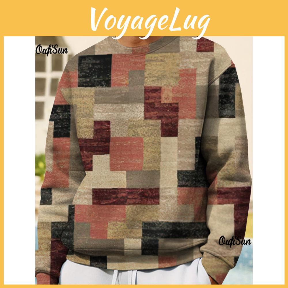 Vintage Long For Men Sweater Sleeve Tops 3d Patchwork Graphic Clothing Oversized Size Autumn Apparel O Neck Pullover Men Hoodies