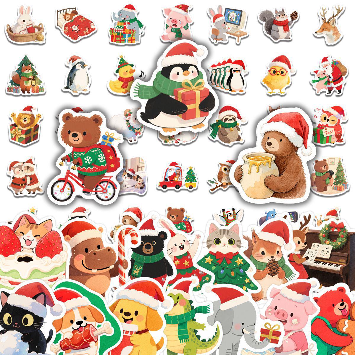 

50 Christmas Journal Stickers: Santa, Tree, Reindeer, Cute Designs for Notebook & Suitcase B167