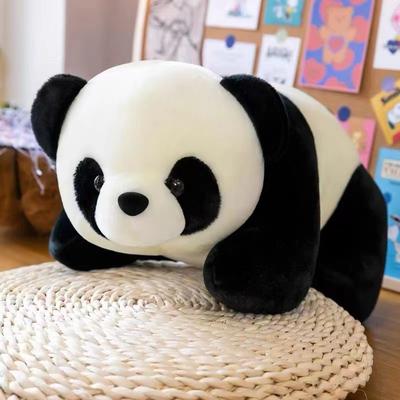 Panda Peluş Oyuncak Gerçekçi Doldurulmuş Panda Bebek Sevimli Yatar Poz Peluş Bebek Çocuklar ve Yetişkinler için Sevimli Bebek Bambu Panda Ayısı Çizgi Film