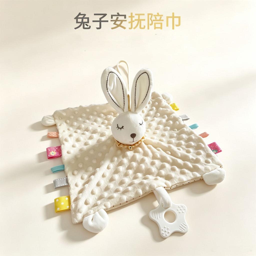 Baby Security Blanket with Tags Soft Plush Sleep Toy for Newborns Early Education Cartoon Animal Comfort Doll