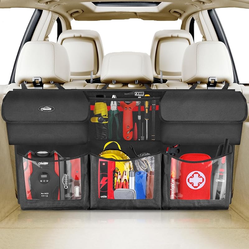 Oasser Back Seat Trunk Organizer Hanging Car Organizer Trunk Foldable Cargo Storage With 6 Large Pockets 3 Adjustable Straps 40X19Inch Regular-40x19in