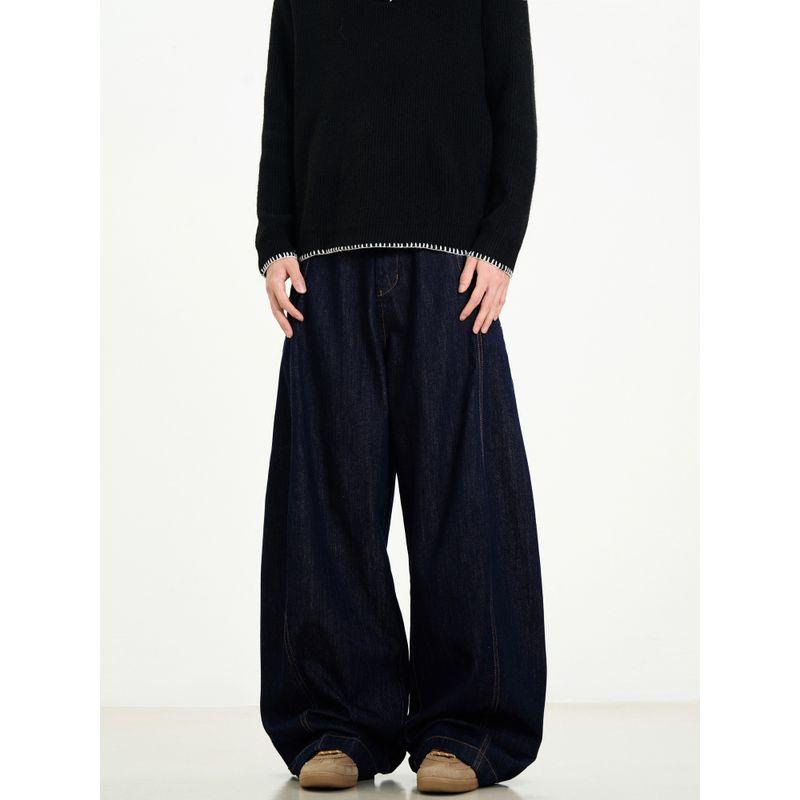 Kisko American Retro Washed Blue Wide-Leg Scimitar Jeans for Men and Women, New Loose Straight-Leg Versatile Pants