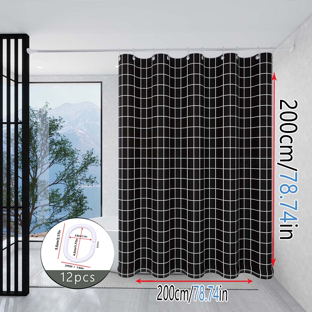 Modern Black And White Grid Shower Curtain Minimalist Bathroom Design Waterproof Bath Linen Geometric Pattern Decor