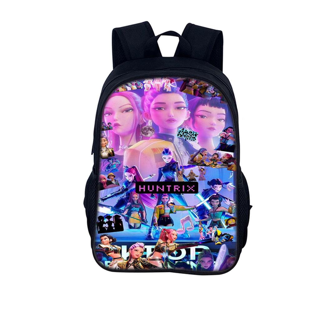 Rucsac cu imprimeu Kpop Huntrix, stil de 16 inch, pentru elevi de școală primară și gimnazială (Grup de fete vrăjitoare)