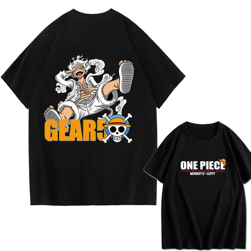One Piece Zoro Luffy Gear 5 Printed Shortsleeved Cotton Tshirt Summer Tide Pure Cotton Unisex Clothing