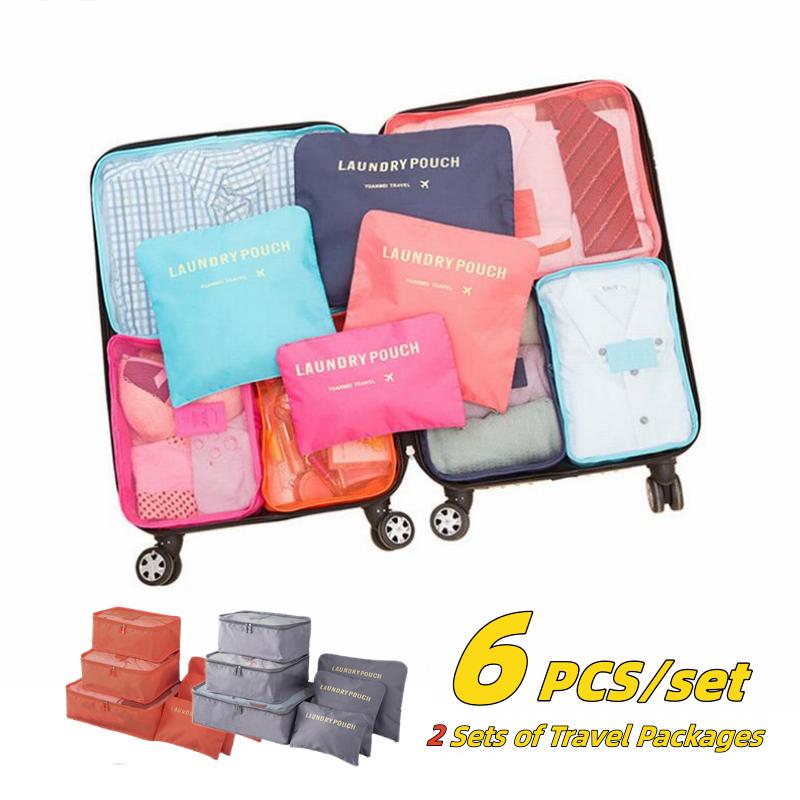 6PCS Travel Storage Bag Set for Clothes Tidy Organizer Wardrobe Suitcase Pouch Travel Organizer Bag Case Shoes Packing Cube Bag