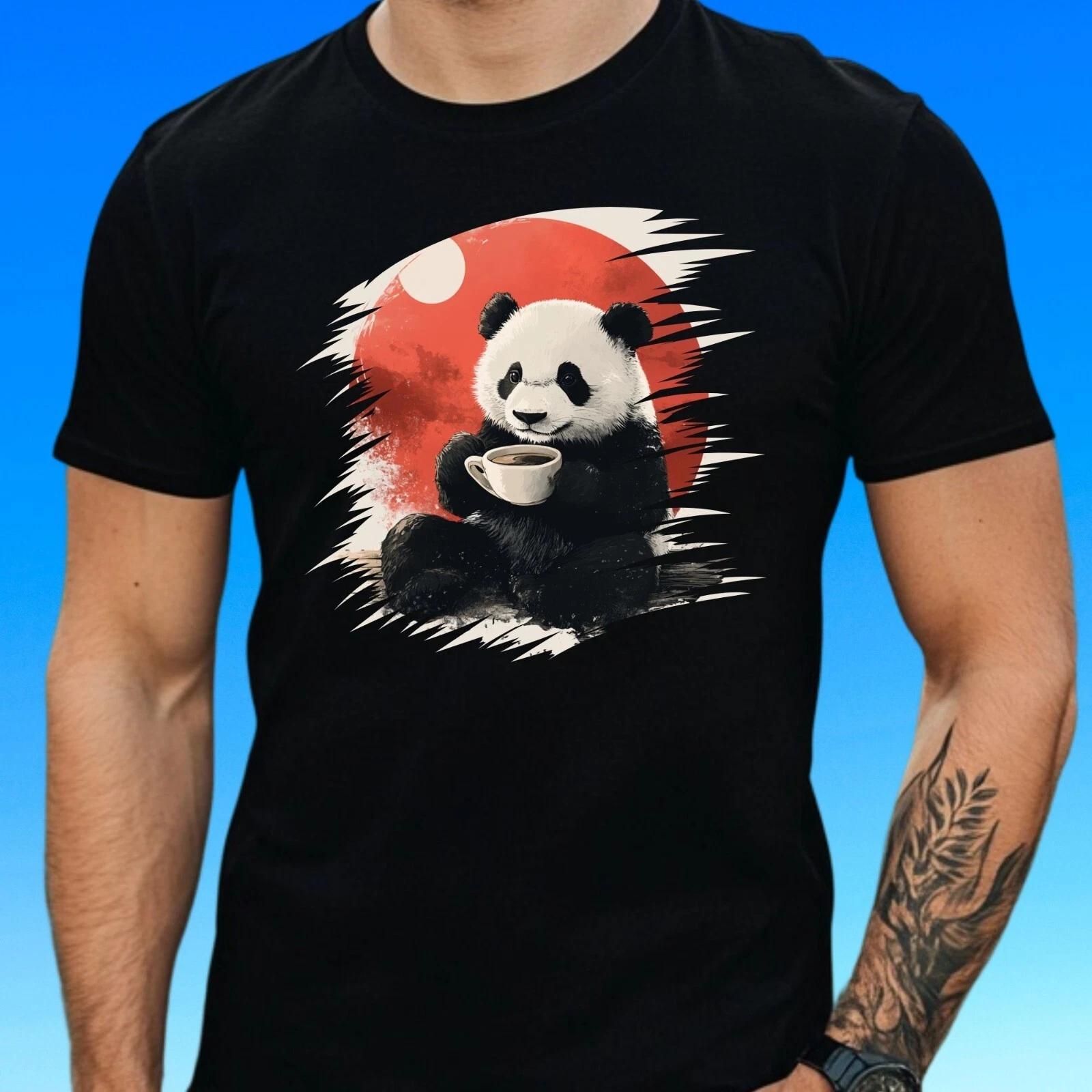 T-Shirt Herren Panda trinkt Kaffee Motiv Baumwolle Größe S bis 5XL XXXXL