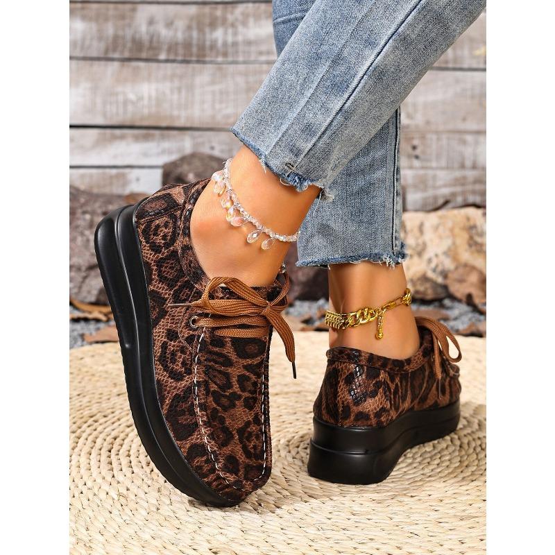 Lace-up Platform Leopard Print Low-top Shoes Women's Plus Size Casual Lace-up Shoes