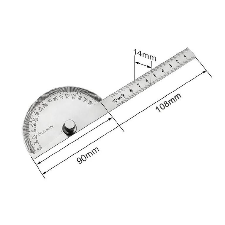 High Precision Stainless Steel Protractor Angle Gauge 180 Degrees 0-10CM Adjustable Semicircle Protractor Angle Measuring Tool