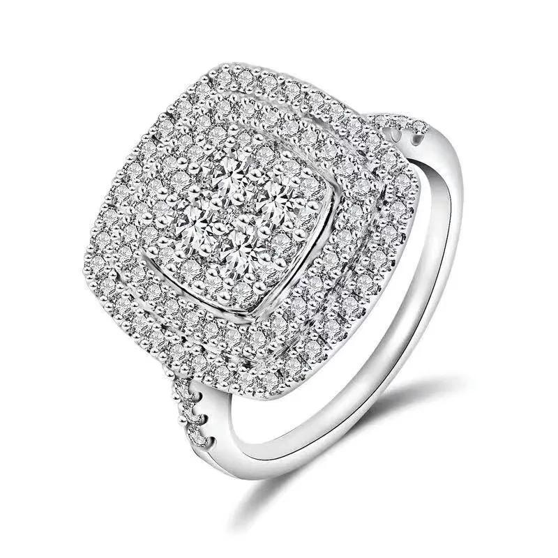 Light Luxury Classic  Sterling Silver Square Moissanite Ring As a Jewelry Gift for Women's Engagement Party