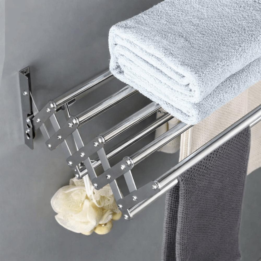 Stainless Steel Wall Mounted Folding Drying Rack Rustproof Space Saving Clothes Drying Rack Large Capacity with Hooks