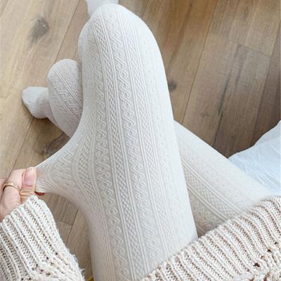 Japanese JK Milky White Pantyhose Knitted Twist White Stockings Women's Autumn and Winter Fleece Thickened Warm Cotton Leggings