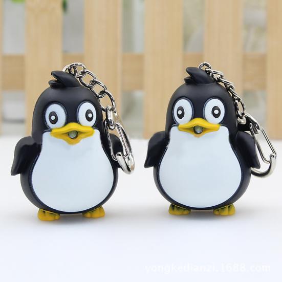 Cute Animal Penguin LED Light with Sound Key Chain Key Ring Torch Xmas Gift