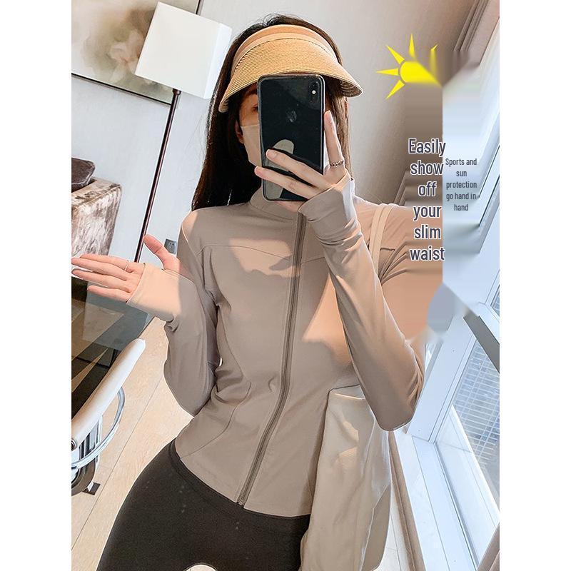 Women's Quick-Dry Long Sleeve Yoga Jacket with Zipper & Stand Collar, Breathable Fitness Outerwear, Slimming Sports Top
