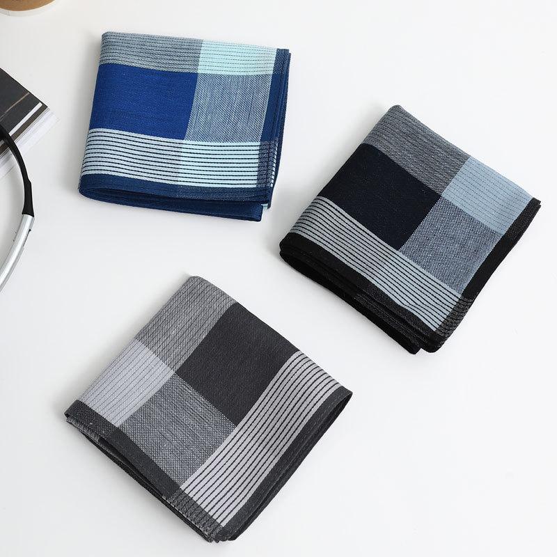 

3Pcs Men S Pure Cotton Handkerchief Cotton Yarn-Dyed Handkerchief Old-Fashioned Nostalgic Carry-On Water-Absorbing Sweat Towel