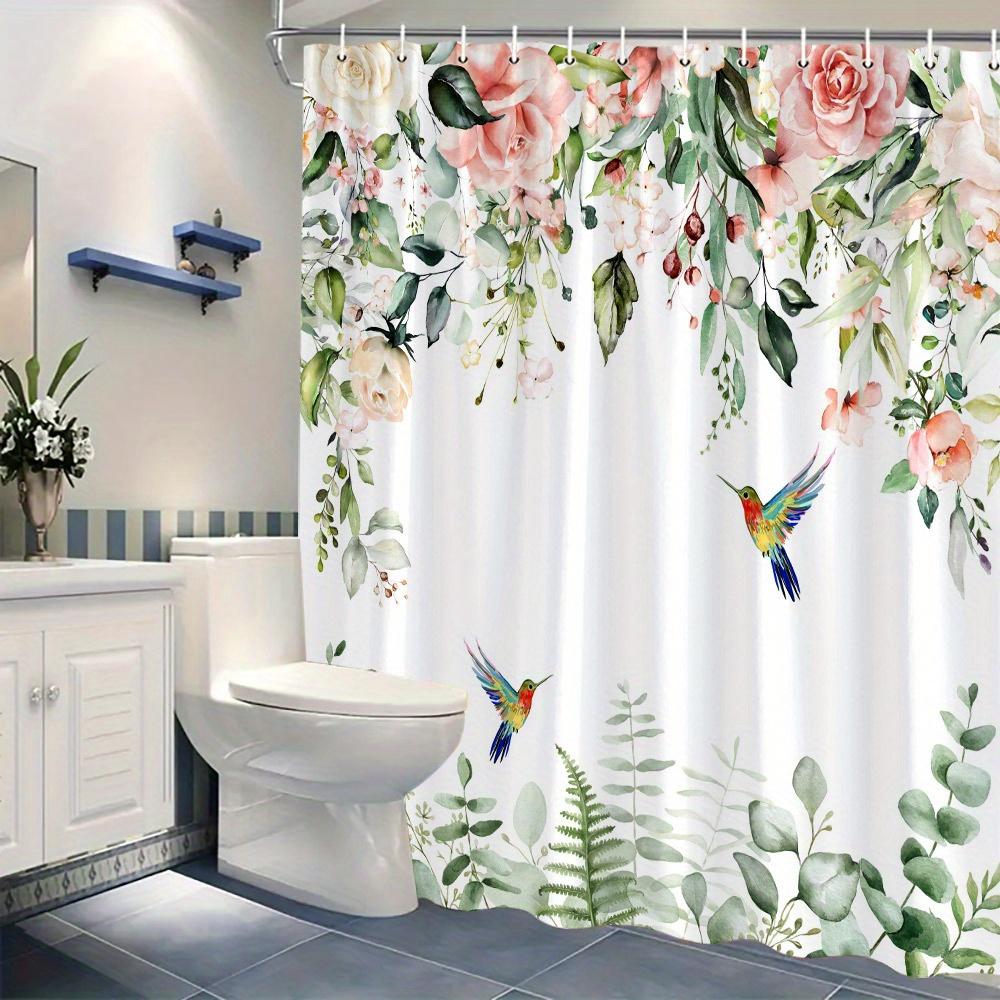 1 vibrant hummingbird rose shower curtain, polyester fabric, machine washable, suitable for bathroom decoration