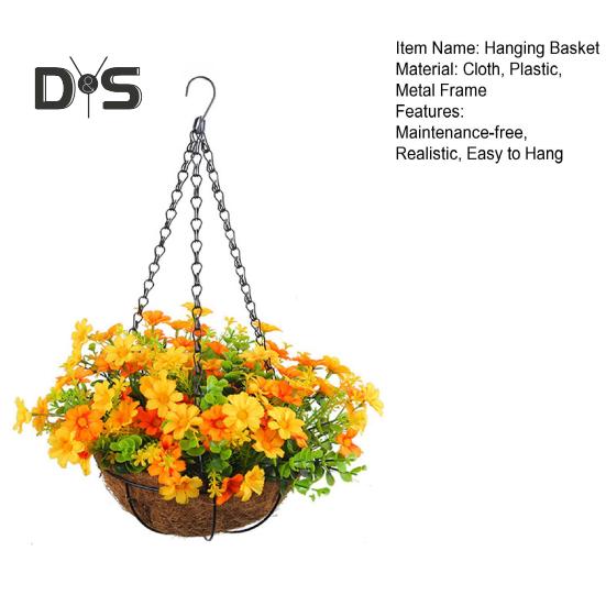 Künstliche Blume Hängekorb Kunstblumen im Korb UV-beständig Kunstblumenkorb mit Ketten für Heim Garten Terrasse Deko