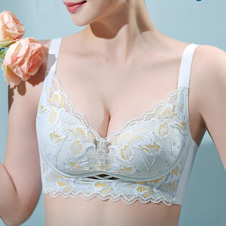 French Style Bra Women's Lace Bra Gathered Without Steel Rings Adjustable Breathable Bra Summer