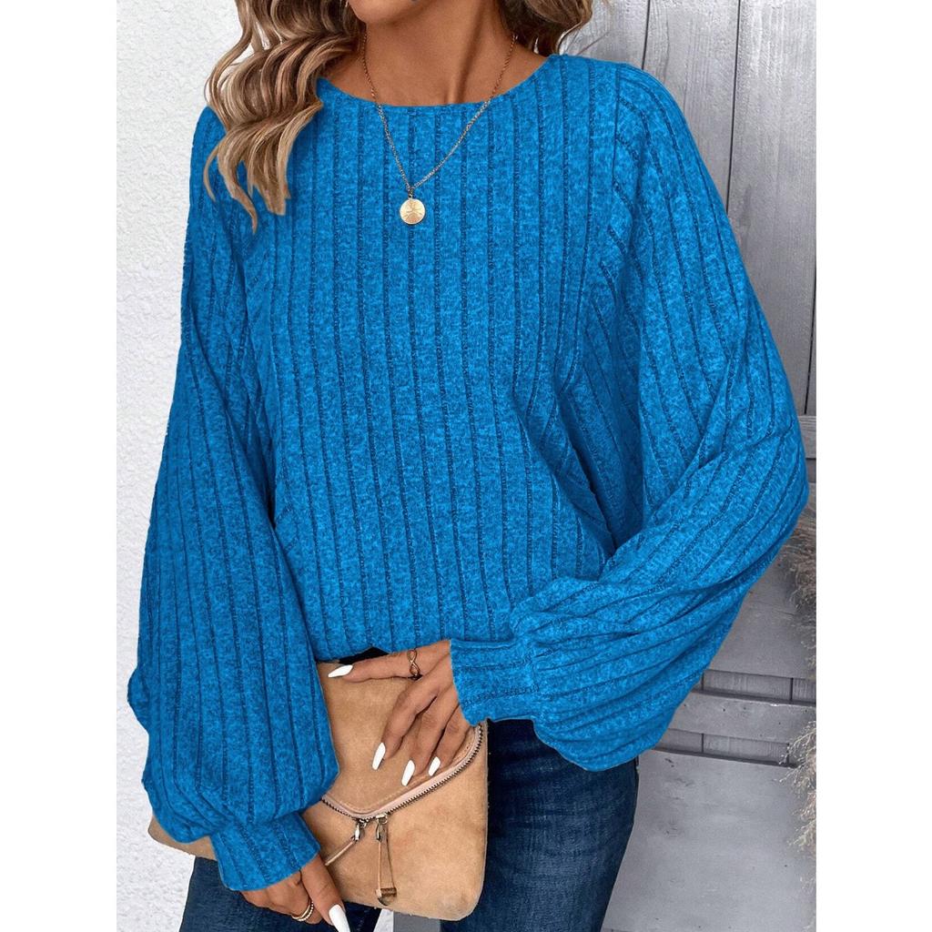 Fall Winter Plus Size Women's Solid Color Casual Comfy Unique Lantern Sleeve Top