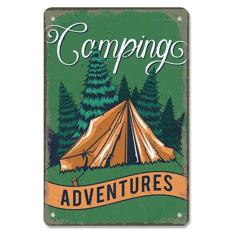 Camping  Adventure Plaques VintageMetal Tin Signs Plate Mountain Trip Campervan Tours Room Gym Sign Posters Wall Decor Travel