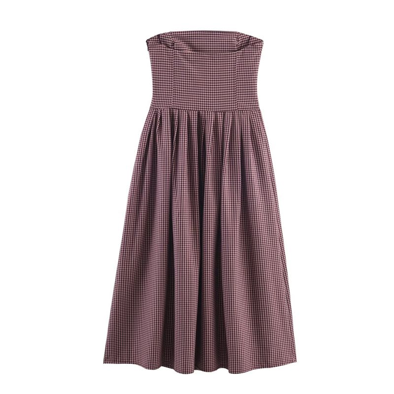 Counter Same Zbzr Autumn New Women Clothes Western Style Design Sense Plaid Tube Top Dress 4661229