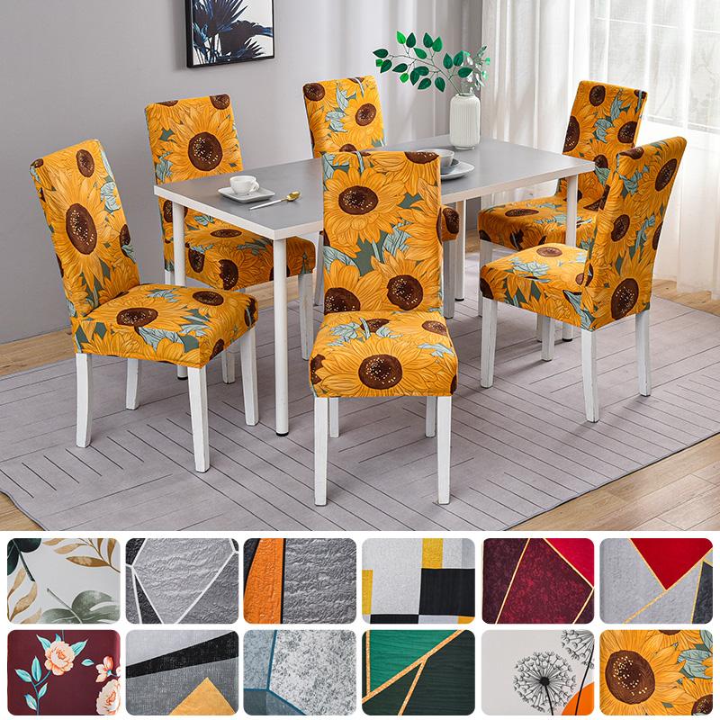 Printed Dinner Chair Cover Slipcovers Anti-Dirty Seat Cover Removable Spandex Chair Cover For Kitchen Banquet Wedding Restaurant