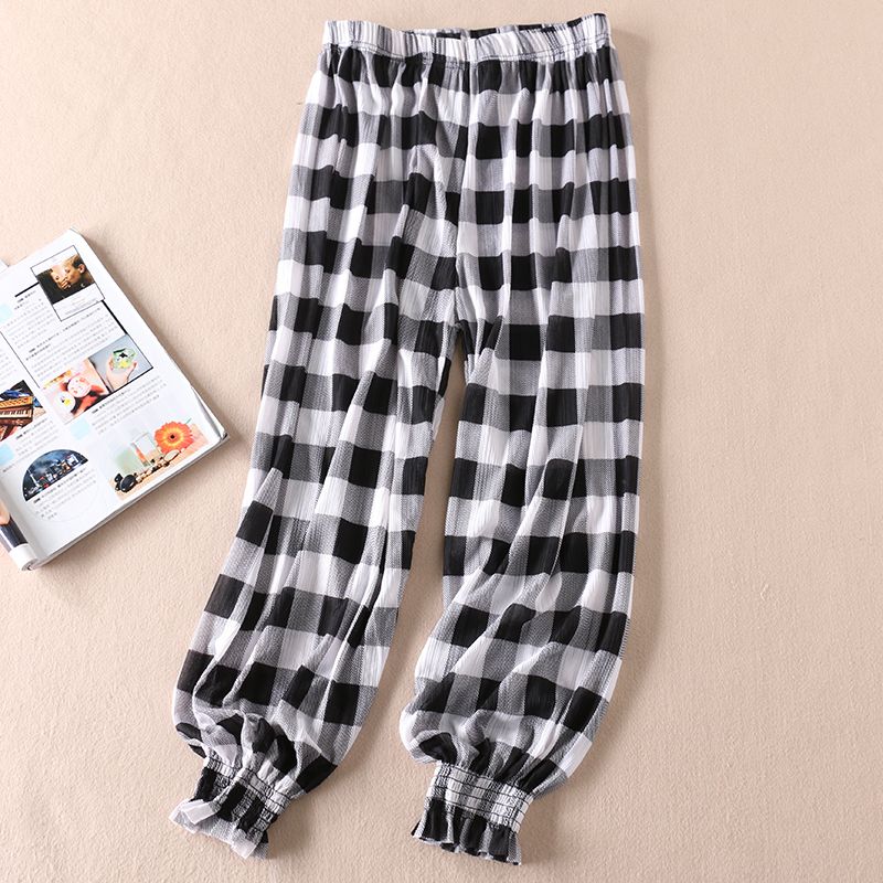 

Wa550 Ultra-Thin Classic High Waist Cropped Anti Mosquito Pants Black and White grid 4XL