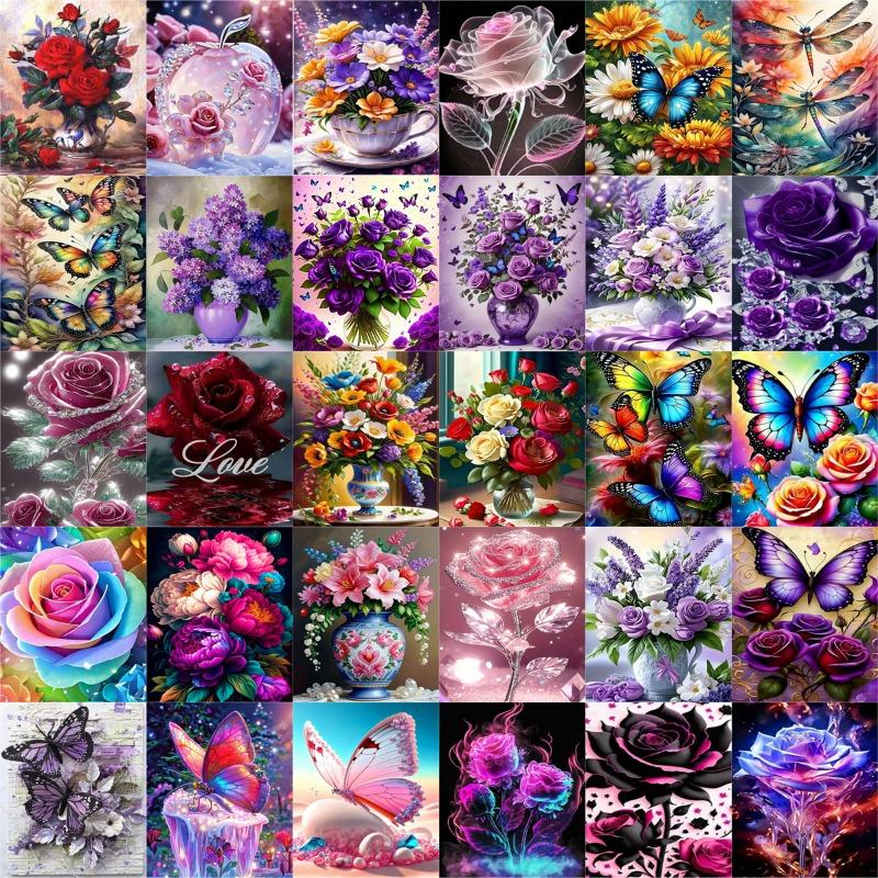5D Diamond Painting, Peony Flower Sticker Diamond Cross Stitch Decorative Painting