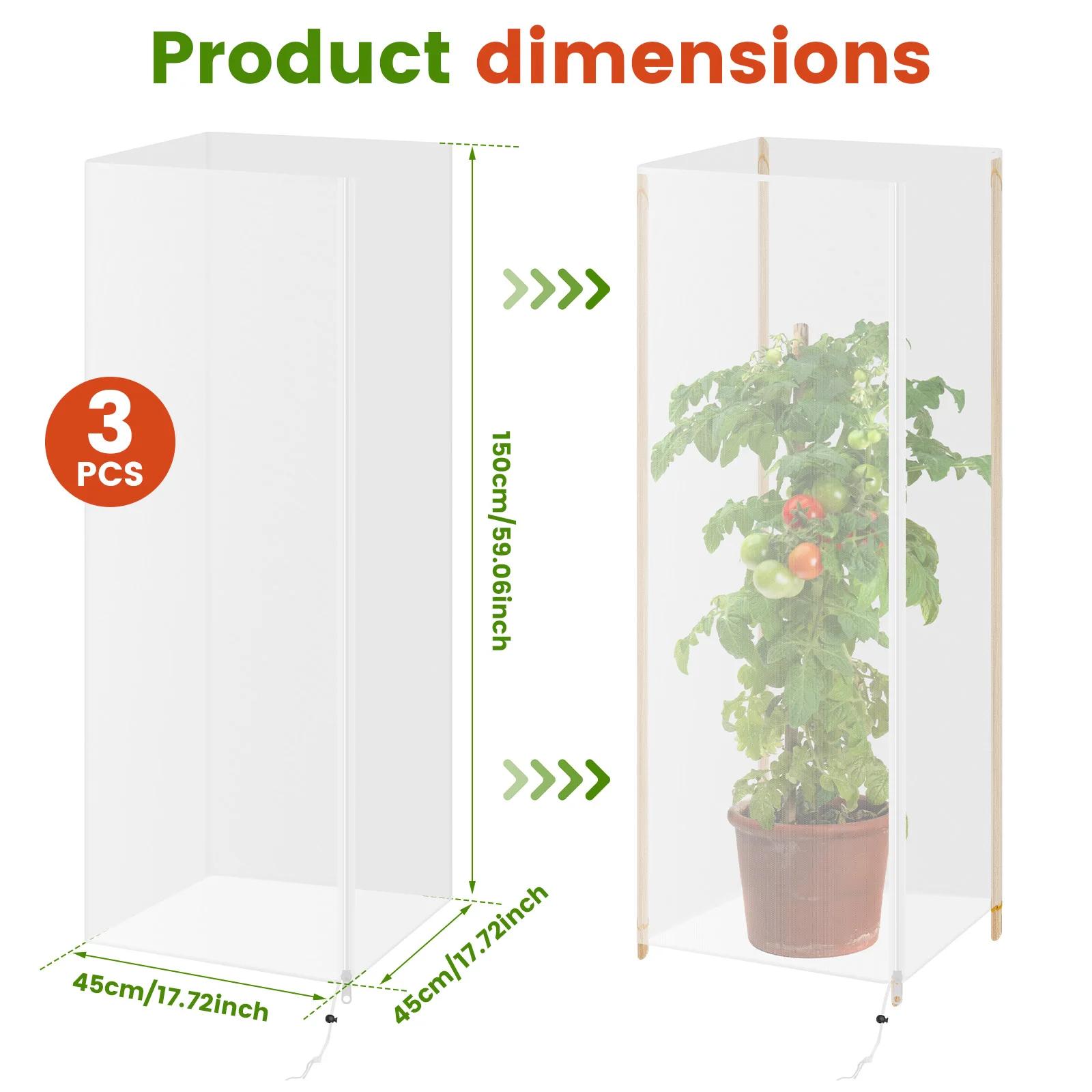 

3Pcs Garden Bird Netting Plant Cover Breathable Plant Insect proof Mesh Cover with Zipper & Drawstring Fine Mesh Tomato Cage Net