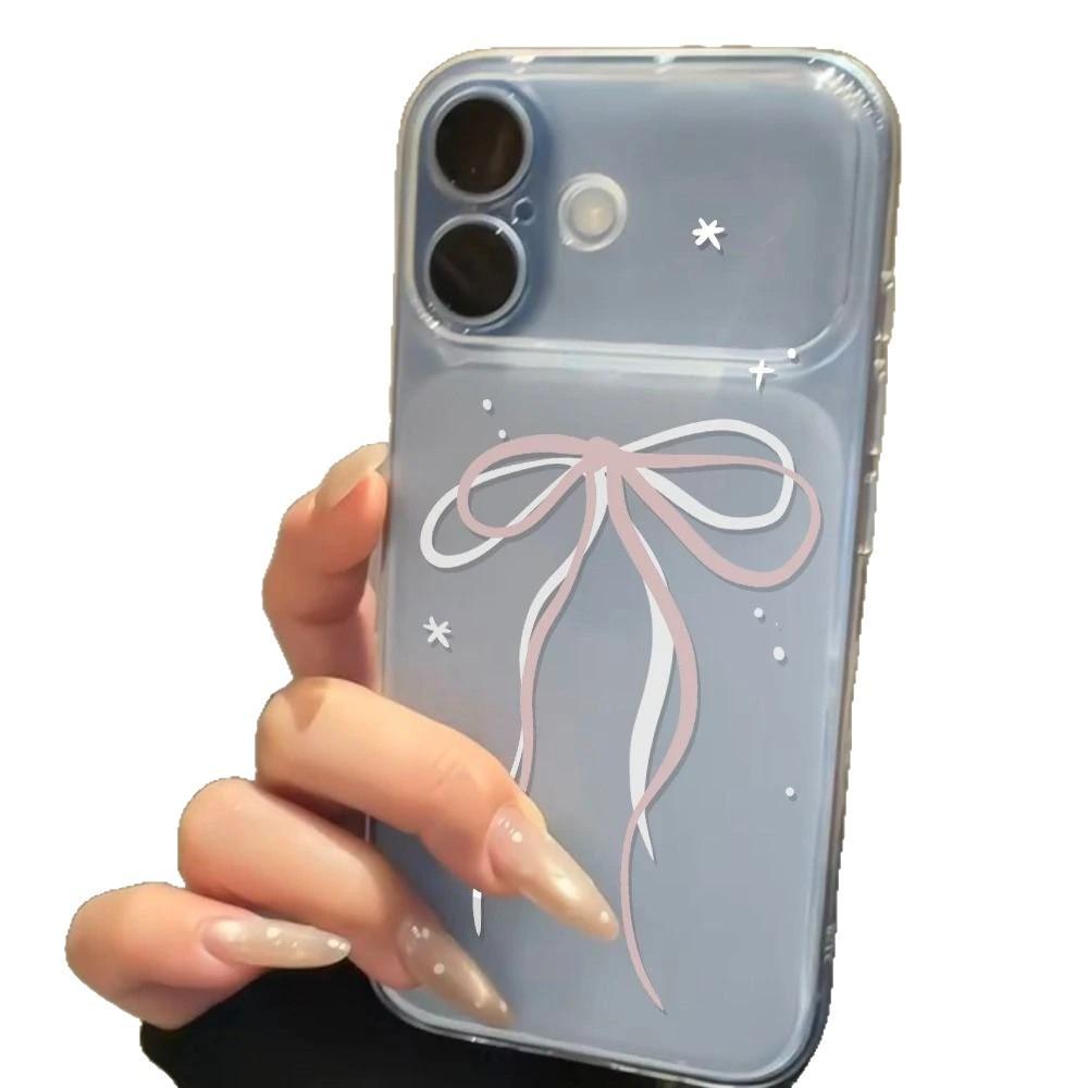 Ins small fresh pink and white bow for Apple 17Promax large window mobile phone case IP16/15/14/13