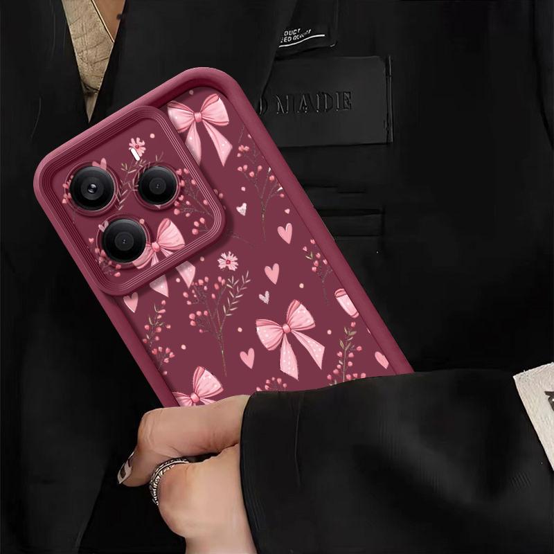 Pink Bowknots Floral Pattern Case For Xiaomi 14T 13T 11T Pro Funda Redmi Note 14 13 Pro 5G 4G 12 11 Shockproof Bumper Silicone Cover