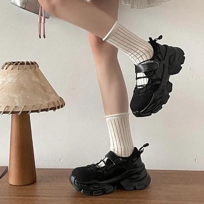 Retro Thick Bottom Mary Jane Shoes Women New Fashion Chunky Heel Women's Sneakers Black Gray Heightening Shallow Single Shoes