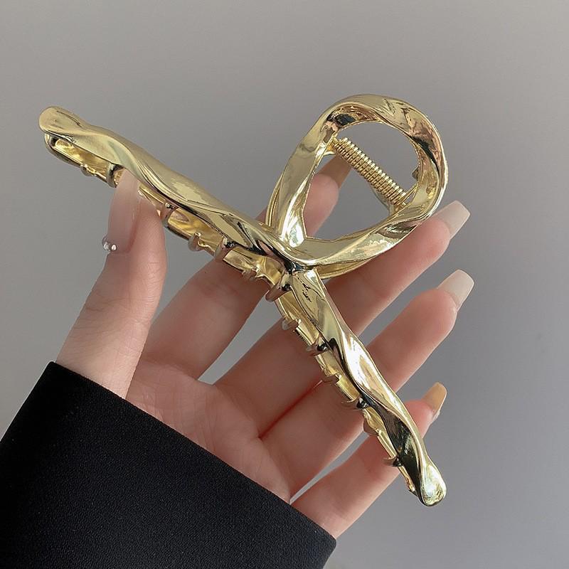 Silver Textured Metal Shark Hair Claw - Women's Stylish Updo Clip Accessory