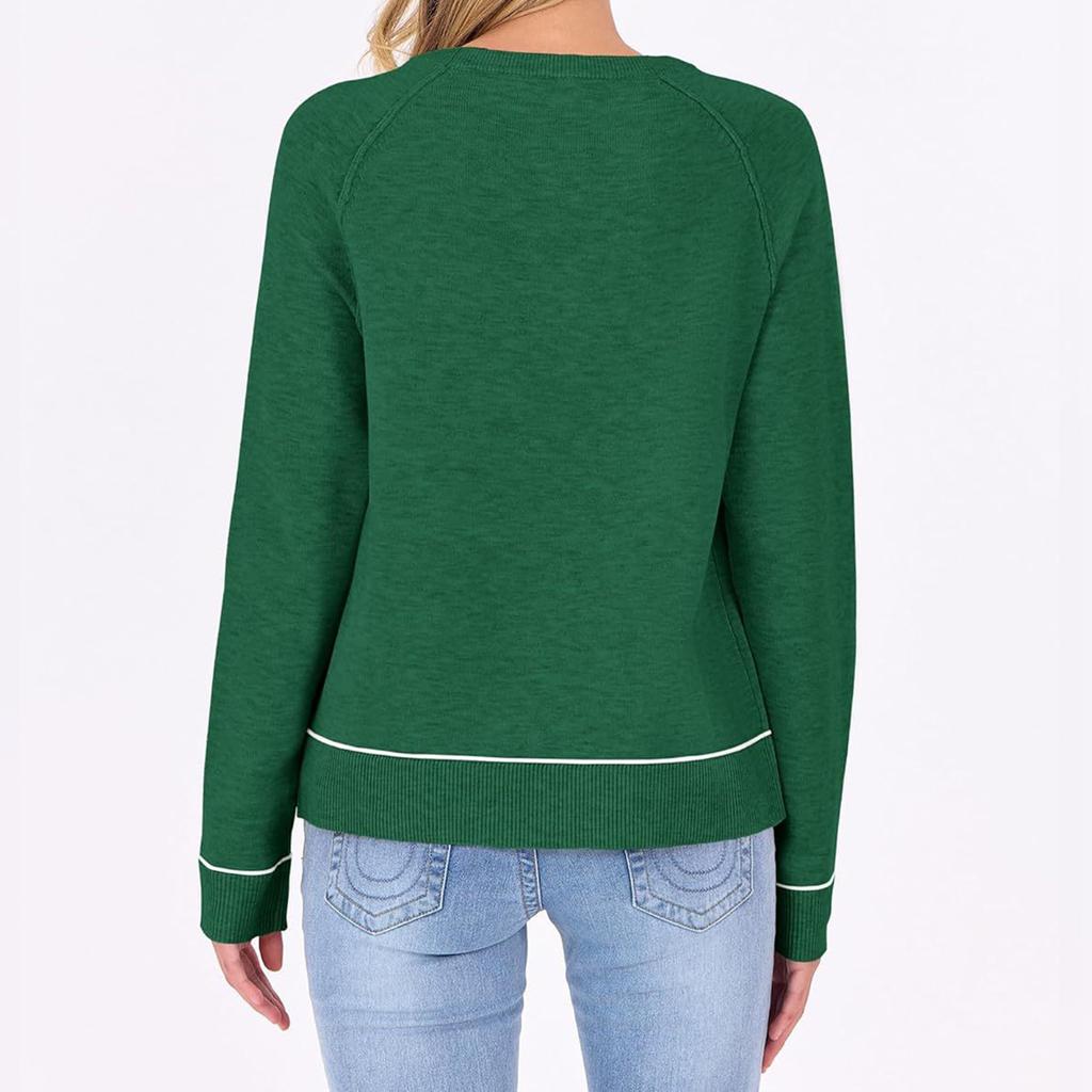 Women's Solid Color Round Neck Pullover Sweater Versatile Casual Knitted Top