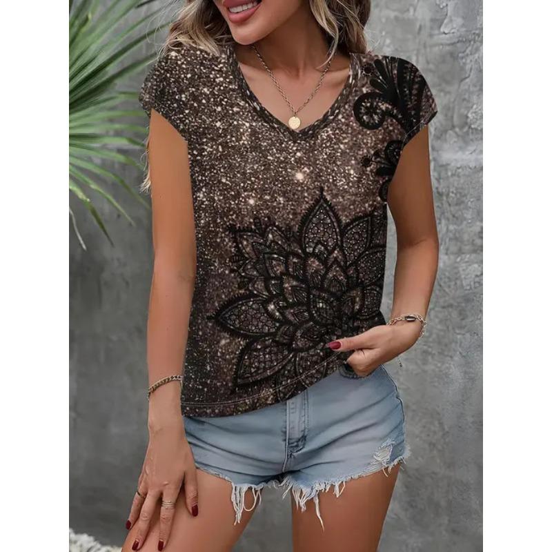 Women's New Casual V Neck Tops Versatile Fashion Trend Summer T-shirt