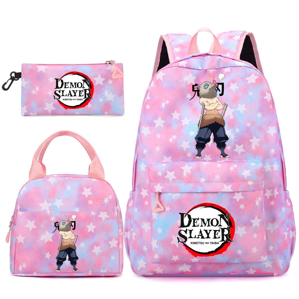 3 st/set Tecknad Demon Slayer Tryckt Ryggsäck Handväska Pennskrin för Tonåring Student Flicka Pojke Skolväska Stor Kapacitet Vattentät Resväska Gåva