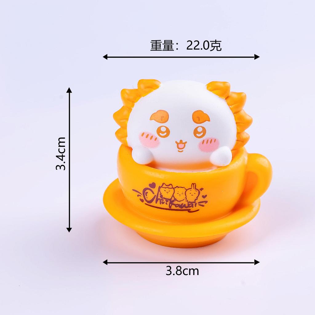 Cute Chiikawa Figures Mini Teacup Toy Set Hachiware Usagi Momonga Lion Desk Decoration Collectible Kawaii Ornaments Gift