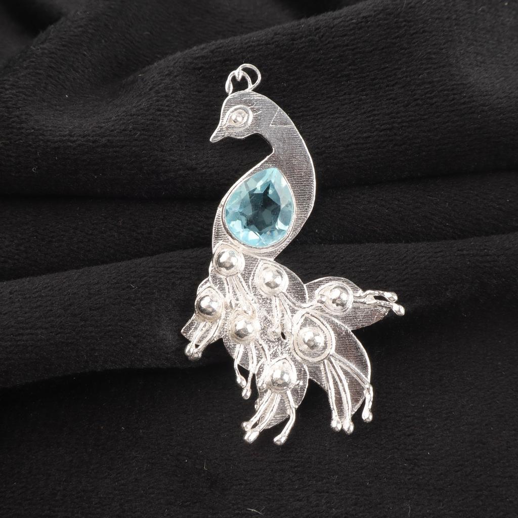 Himmelblauer Topas Edelstein 925 Sterlingsilber Schmuck Anhänger 2" Für Geburtstagsgeschenk CP-21-4