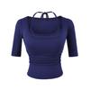 Fake two pieces neck middle sleeve T-shirt women's summer new American Spice Girl style solid color slim fit top with chest pad