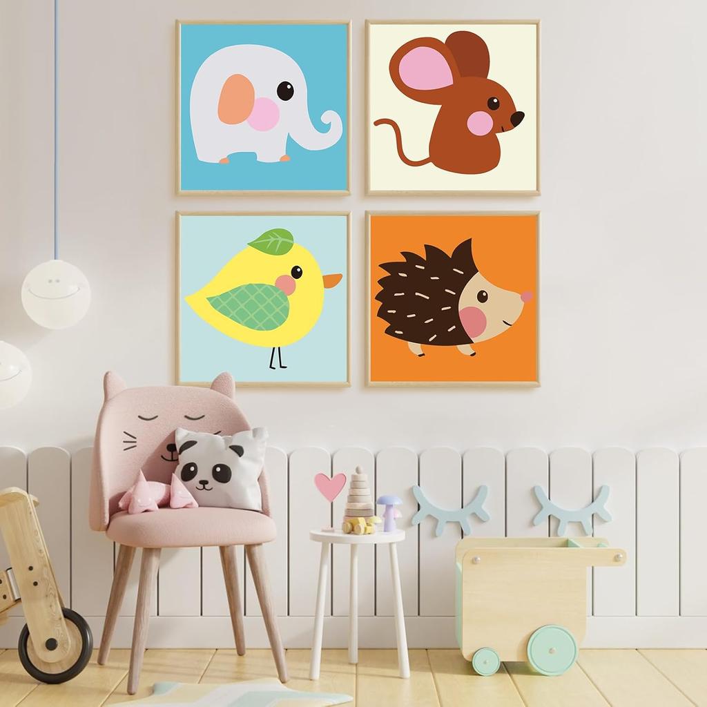 4 Pack Paint by Numbers Kit for Kids with Wooden Frame, Animals Easy Framed Paint by Numbers for Kids Age 4-8-12, DIY Simple Acrylic Oil Kids