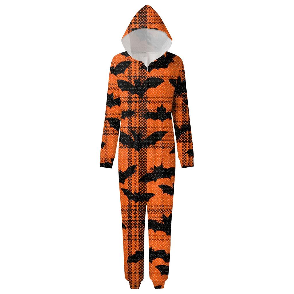 Set Tuta Intera con Cappuccio, Maniche Lunghe e Zip, Stampa di Halloween, Coordinato per Famiglia