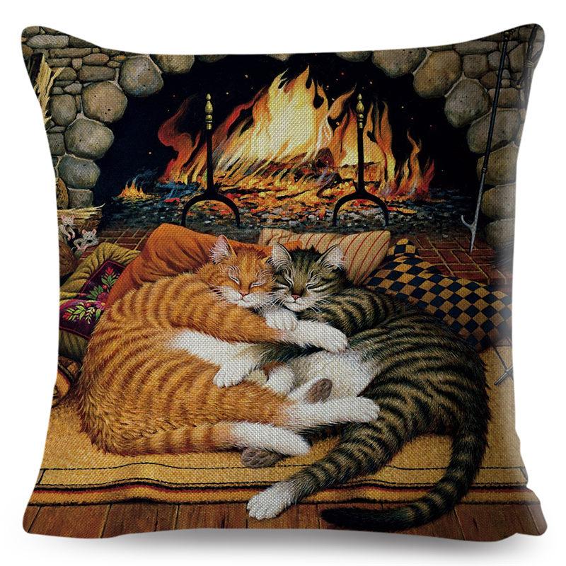 Cute Book Cat Party Cushion Cover Decor Cartoon Animal Pillowcase Printing Cojines Polyester Pillow Case  for Sofa Home 45x45cm