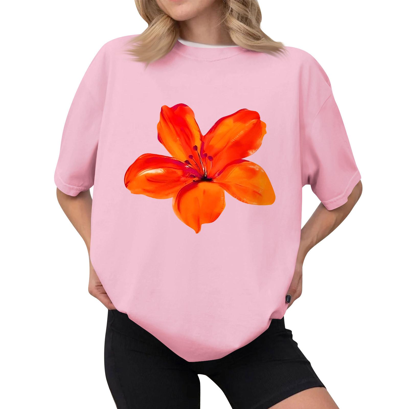 

Женская повседневная футболка с принтом, пуловер с круглым вырезом, топ с короткими рукавами S розовый