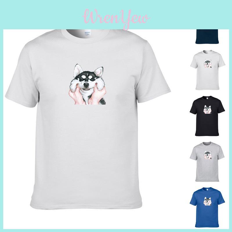 Ultra-soft Funny Happy Husky Dog T-shirt With Short Sleeve Crew Neck For Casual Wear