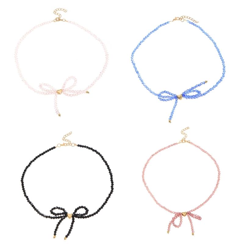 Elegant Designs Crystal Butterfly Bowknot Beaded Necklace Pendant for Fashionable Enthusiasts Daily Use Casual Wear