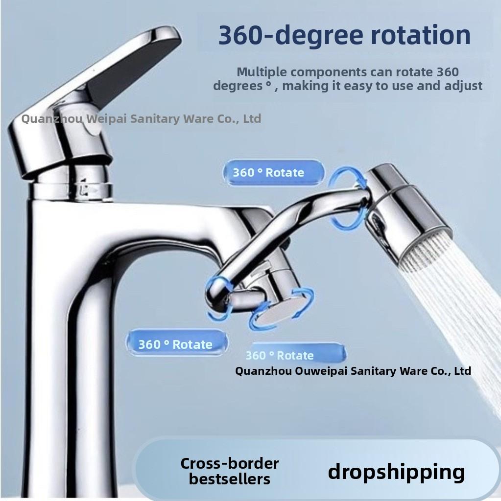 Universal Swivel Faucet Mechanical Arm Bathroom Sink Faucet Nozzle Extender Rotatable Full Copper Faucet Aerator Dual Outlet