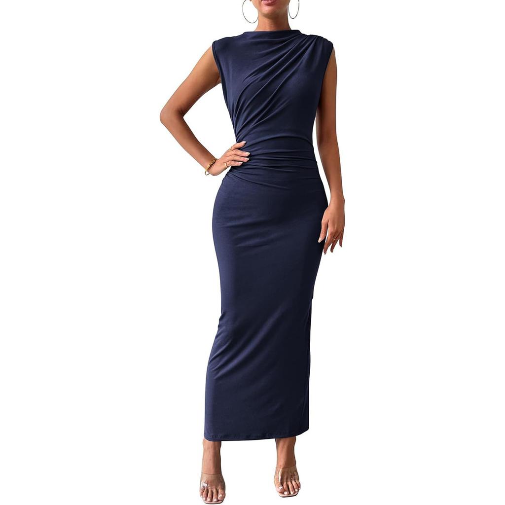 Plus-size Dress, European and American Women's Clothing, Pure and Alluring, Sleeveless, Sexy, Pleated, Slim-fitting, Elegant and Stylish